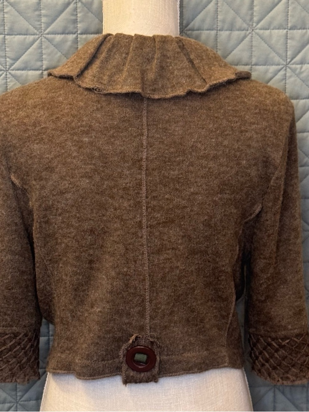 Vintage Pretty Angel Fashion Brown Lattice Lapel Women's Sweater - Picture 2 of 8